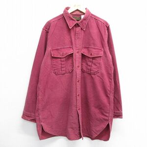 XL/古着 エディーバウアー 長袖 ヘビー フランネル シャツ メンズ 90s ロング丈 大きいサイズ コットン エンジ 23oct12 中古