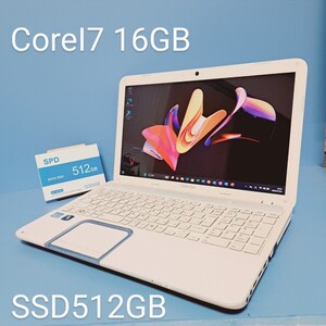 ★最強Corei7★/メモリ16GB/新品SSD512GB/Windows11PRO/T552/58FW/Office2021/ブルーレイ/カメラ/東芝/dynabook/TOSHIBA/ホワイト