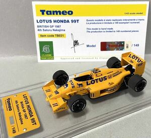 タメオ完成品 1/43 ロータス ホンダ99T No.11 中嶋 悟 F1デビュー1987 イギリスGP 4位 自己最高位 ホンダエンジン1-2-3-4フィニッシュ
