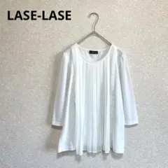 LASE-LASE プリーツ切替ブラウス ストレッチ 七分袖 ホワイト S