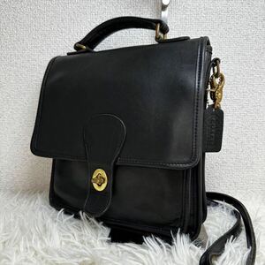 1円 希少 美品 オールドコーチ 2way ショルダーバッグ ハンドバッグ 黒 アメリカ製 COACH コーチ メンズ ステーションバッグ ターンロック