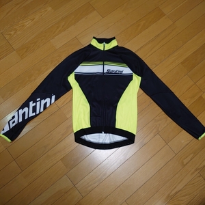 美品 サンティーニ Santini サイクルジャージ ジャケット XS イタリア製 ネオン イエロー 蛍光 裏起毛 黄色