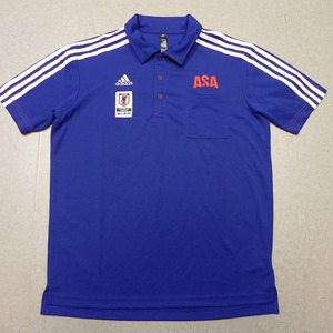 ☆美品☆JFA☆サッカー 日本代表☆adidas☆アディダス☆ASA☆朝日新聞☆半袖 ポロシャツ☆サイズL☆青 ブルー★c