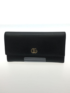 GUCCI◆GGマーモント/コンチネンタルウォレット/長財布/レザー/ブラック/無地/レディース/456116