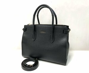 ★ FURLA フルラ レザー 2Way ハンドバック ショルダーバッグ クロスボディ 斜め掛け レディース ブラック系 中古★004126