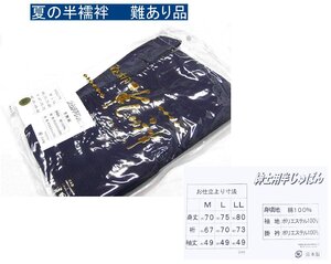 アウトレット　夏の男性用半襦袢　少々難あり品　LLサイズ　袖・衿　濃紺色　未使用品