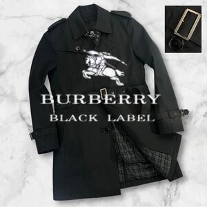 新品同様 BURBERRY BLACK LABEL バーバリーブラックレーベル シングル トレンチコート サイズM ブラック ライナー付き ノバチェック A2750