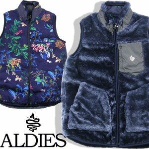 新品 ALDIES 【リバーシブル】 花柄 フリース ジップ ベスト 紺 アールディーズ ★345058 アウトドア キャンプ フェス ユニセックス 秋冬