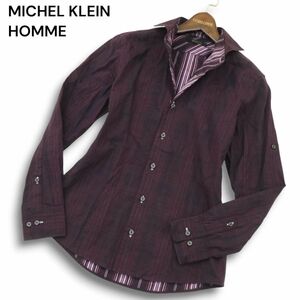 MICHEL KLEIN HOMME ミッシェルクラン オム 通年 長袖 スリム★ ストライプ＆チェック シャツ Sz.46　メンズ　A4T09618_9#C