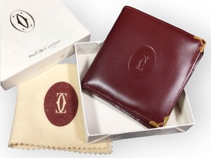 ★未使用 Cartier カルティエ マストライン 二つ折り財布 ウォレット Wallet レザー 本革 ゴールド金具 2Cロゴ ボルドー 箱付き ブランド