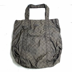 f001 C GUCCI グッチ GGナイロン エコバッグ 223669 ブラック ブラウン