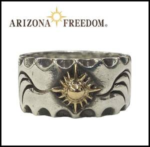 ARIZONA FREEDOM アリゾナフリーダム K18 太陽神 シルバー 925 タタキ たたき 唐草 10mm 平打ち リング 指輪 17号 イーグル フェザー