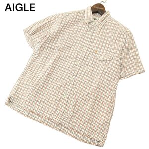 AIGLE エーグル 春夏 ロゴ刺繍★ 半袖 コットン ボタンダウン ワーク チェック シャツ Sz.S　メンズ アウトドア　A4T07635_6#A