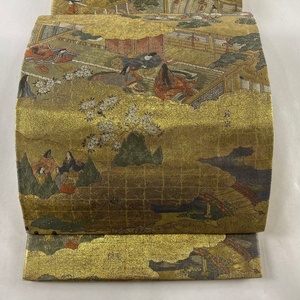 丸帯 美品 逸品 御所風景 金糸 金色 正絹 【中古】