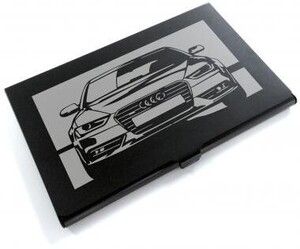 ブラックアルマイト「アウディ(AUDI) A4 アバント Avant S line」切り絵デザインのカードケース[CC-106]