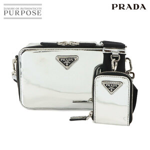 新品同様 プラダ PRADA SPAZZOLATO ショルダー バッグ エナメル メタリックシルバー 2VH070 ポーチ付き 90235880