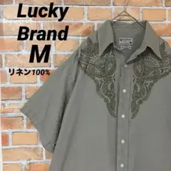 Lucky Brand 刺繍 リネン 100% 花柄 ヴィンテージ シャツ