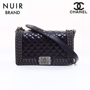 シャネル CHANEL ショルダーバッグ ボーイシャネルWaxy Leather２３番台 ネイビー