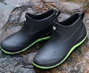 新品 レインシューズ ショット丈 メンズ 短靴 レインブーツ 作業靴 完全防水 滑りにくい アウトドア 黒緑/25.5cm 