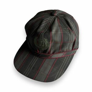90s 00s 日本製 DAKS ダックス 刺繍 ロゴ 6パネル チェック ナイロン トラッカー キャップ 帽子 服飾小物 古着 M 56.5cm グレー系