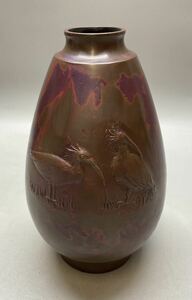 晴雲 斑紫銅 銅製 花瓶 花入れ 花入 花器 壺 置物 