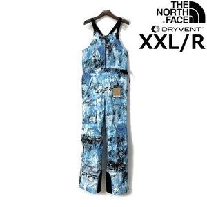 1円～!売切!【正規新品】THE NORTH FACE◆PRINTED DRAGLINE BIBS ビブ パンツ US限定 撥水 登山 大きいサイズ(XXL/R)青 総柄 190110-168