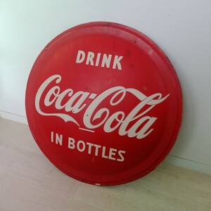 【希少】★DRINK Coca-Cola IN BOTTLES★コカ・コーラ★特大ホーロー看板★ドーム★ボタン★レトロ★アンティーク★ビンテージ★1950年代