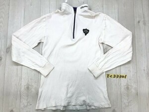 ellesse エレッセ レディース ロゴワッペン ハーフジップ 長袖ポロシャツ ライトベージュホワイト