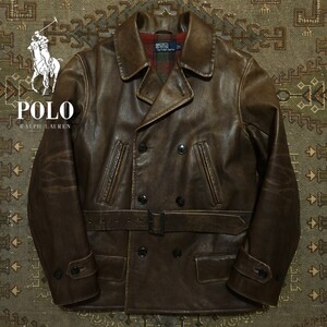 【傑作品】 Polo Ralph Lauren Double Breasted Leather Car Coat 【M】 ダブルブレステッド レザー カーコート 牛革 1930s ジャケット RRL