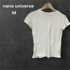 ナノユニバース　リブカットソー　ホワイト　シンプルTシャツ　半袖　M
