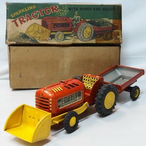 光球商会【SPARKLING TRACTOR WITH SCOOP AND WAGON タラクター耕運機ワゴン付 発火不良】ブリキ玩具TIN TOY昭和レトロ■K【箱付】0484