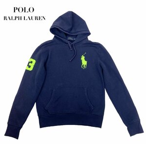 中古 ポロラルフローレン POLO RALPH LAUREN 長袖 パーカー フーディ ネイビー ビッグポニー メンズ Sサイズ