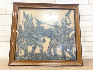 版画 絵画 押し絵 タイ ビンテージ 戦象 時代物 古代 額縁 インテリア 飾り