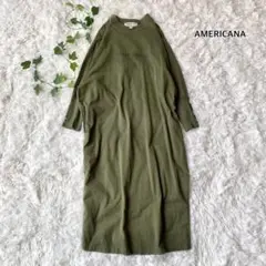 AMERICANA 7分袖ワンピース グリーン　ロゴ　サイドスリッ