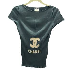 【美品】CHANEL シャネル 半袖Ｔシャツ P40676K02966 ココマーク リブ ブラック コットン シルク サイズ：34 94305