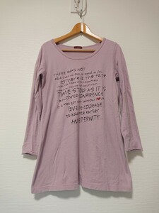 ロゴ要り 長袖Tシャツ チュニック くすみピンク M