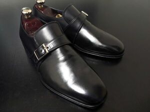 美品 フェラガモ ７EE Ferragamo シングルモンク ドレスシューズ 黒 9043