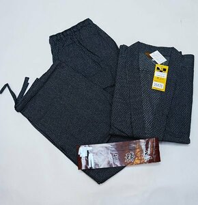 作務衣 男性用 ドビー柄 LLサイズ 黒地 綿100％ おしゃれ着 新品（株）安田屋 NO36478