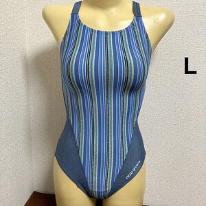 D411ストレッチ♪ラメ入りカラフルストライプデザイン女子競泳水着♪アンダーやコレクションや撮影会にも♪サイズL