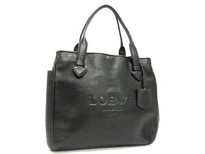 1円 ■美品■ LOEWE ロエベ ヘリテージ レザー トートバッグ ショルダーバッグ 肩掛けかばん レディース ブラック系 FE7137