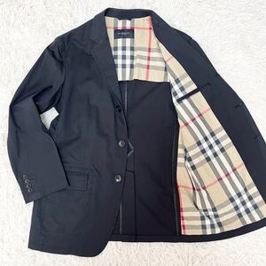 1円〜 大きいサイズ BURBERRY LONDON バーバリーロンドン テーラードジャケット LL 2XL ノバチェック 黒 ブラック 上着 紳士服 メンズ 男性