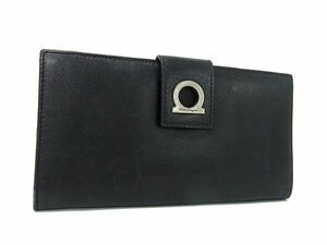 1円 ■美品■ Salvatore Ferragamo フェラガモ ガンチーニ レザー 二つ折り 長財布 ウォレット 札入れ 小銭入れ メンズ ブラック系 FJ1079