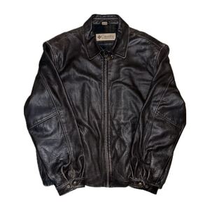 90s Colombia コロンビア レザージャケット BRN ブラウン XL Leather Jacket 古着 本革 裏地チェック 希少