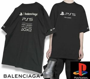 国内正規品 21SS BALENCIAGA x PS5 バレンシアガ ソニー プレイステーション5 プリントロゴ ボクシー 半袖 Tシャツ ブラック 651795 TKVF3