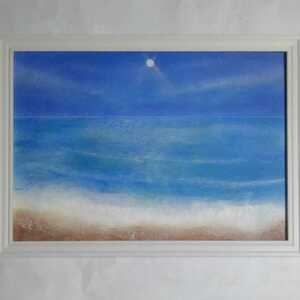 【匿名配送】絵画 「夏の海」　A4サイズ額つき絵画