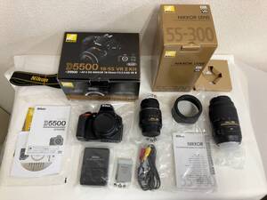 ★1円～ 使用わずか 美品 Nikon ニコン D5500 18-55mm VR II 55-300mm VR ダブルズームキット 本体 + レンズ2点 デジタル 一眼レフ カメラ