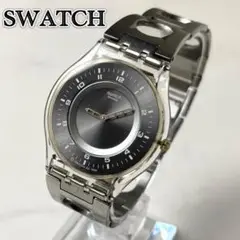 SWATCH スケルトン 文字盤 ダークグレー 腕時計 シルバー ベルト