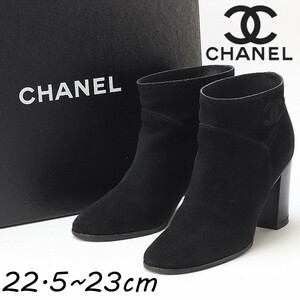 ◆CHANEL シャネル ココ スエード ヒール ブーティ ショート ブーツ 黒 ブラック 35 1/2