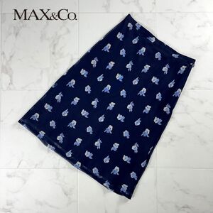 美品 MAX&Co. マックスアンドコー 花柄 シアー素材 ペンシルスカート ミモレ丈 裏地あり レディース ボトムス 紺 ネイビー サイズS*MC297