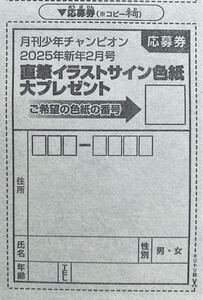 月刊少年チャンピオン2025年2月号 直筆イラストサイン色紙大プレゼント　応募用紙①